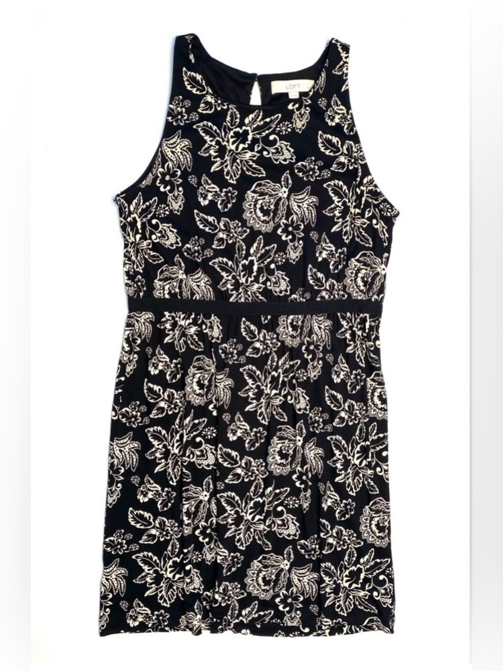 LOFT Petites Women's Black/Cream Sleeveless Scoop Neck Floral Mini
Dress Size LP